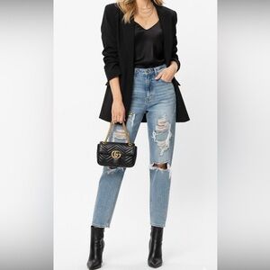 American Eagle Highrise Mom Jean Distressed Blue Cotton Size 0 Long